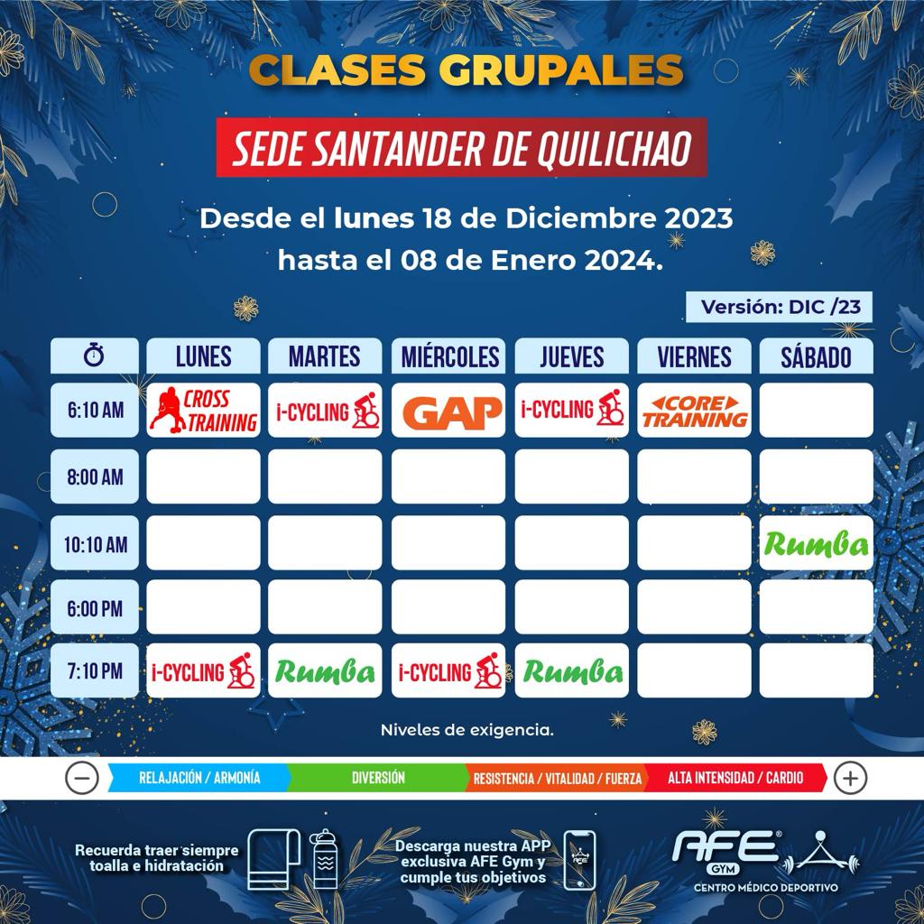 Clases grupales QUILICHAO diciembre 2023